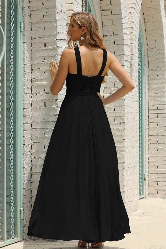 ZapDress Women Halter Chiffon Bridesmaid Dress A-line Long Formal Prom Gown (ZD17050)