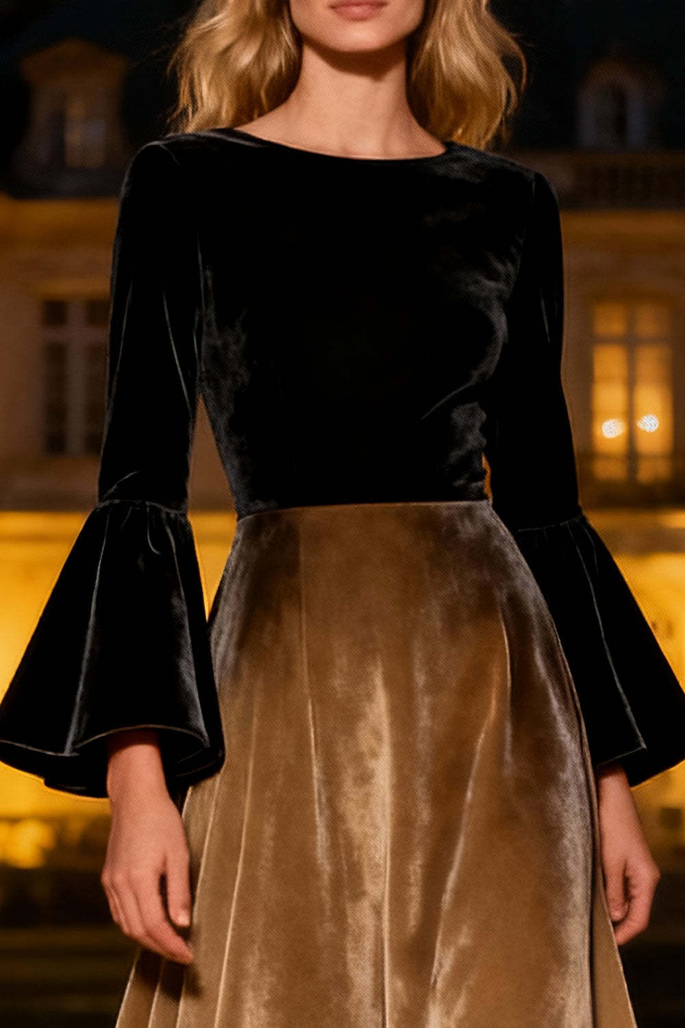 Suzhoufashion Black A-Line Velvet Long Sleeves Holiday Party Dress