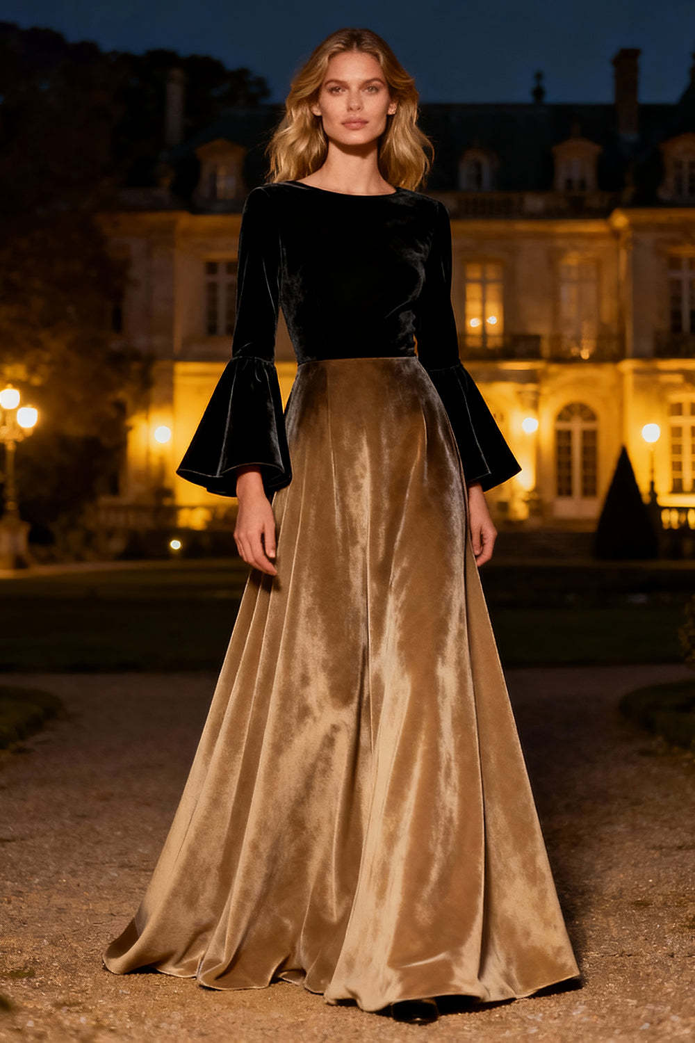 Suzhoufashion Black A-Line Velvet Long Sleeves Holiday Party Dress