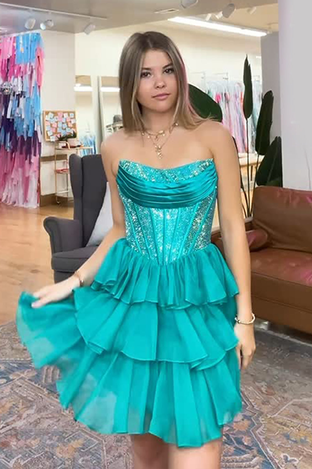 Black Beaded Corset A Line Homecoming Dresses Short Cocktail Dresses With Ruffles