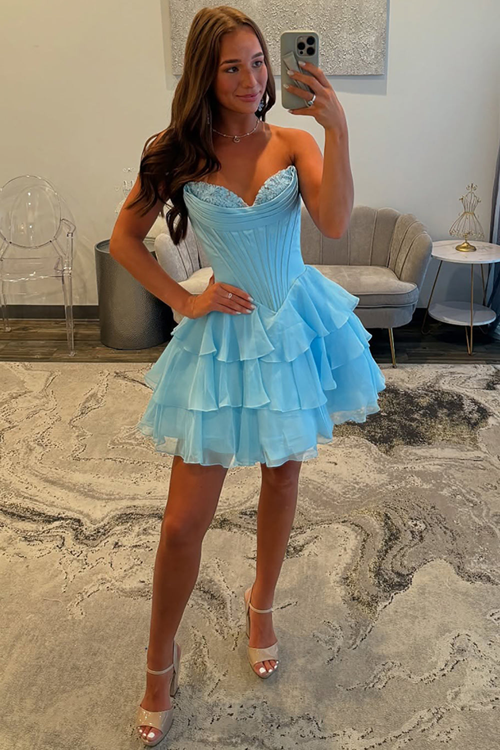Black Corset A Line Homecoming Dresses Short Cocktail Dresses With Ruffles