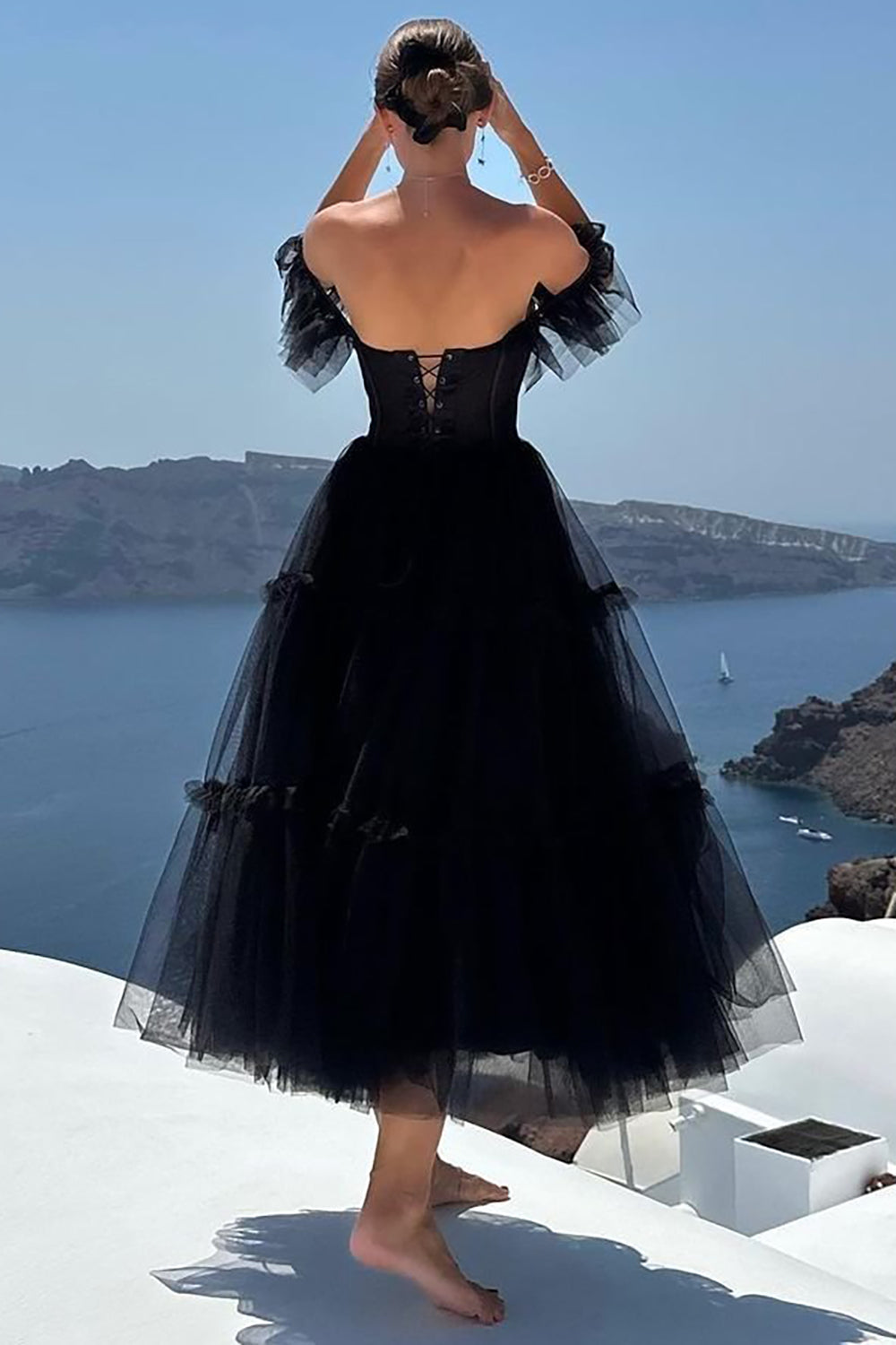 Black Homecoming Dresses A-Line Corset Ruffled Tulle Prom Dress