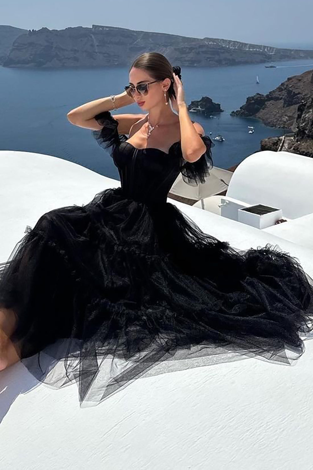 Black Homecoming Dresses A-Line Corset Ruffled Tulle Prom Dress