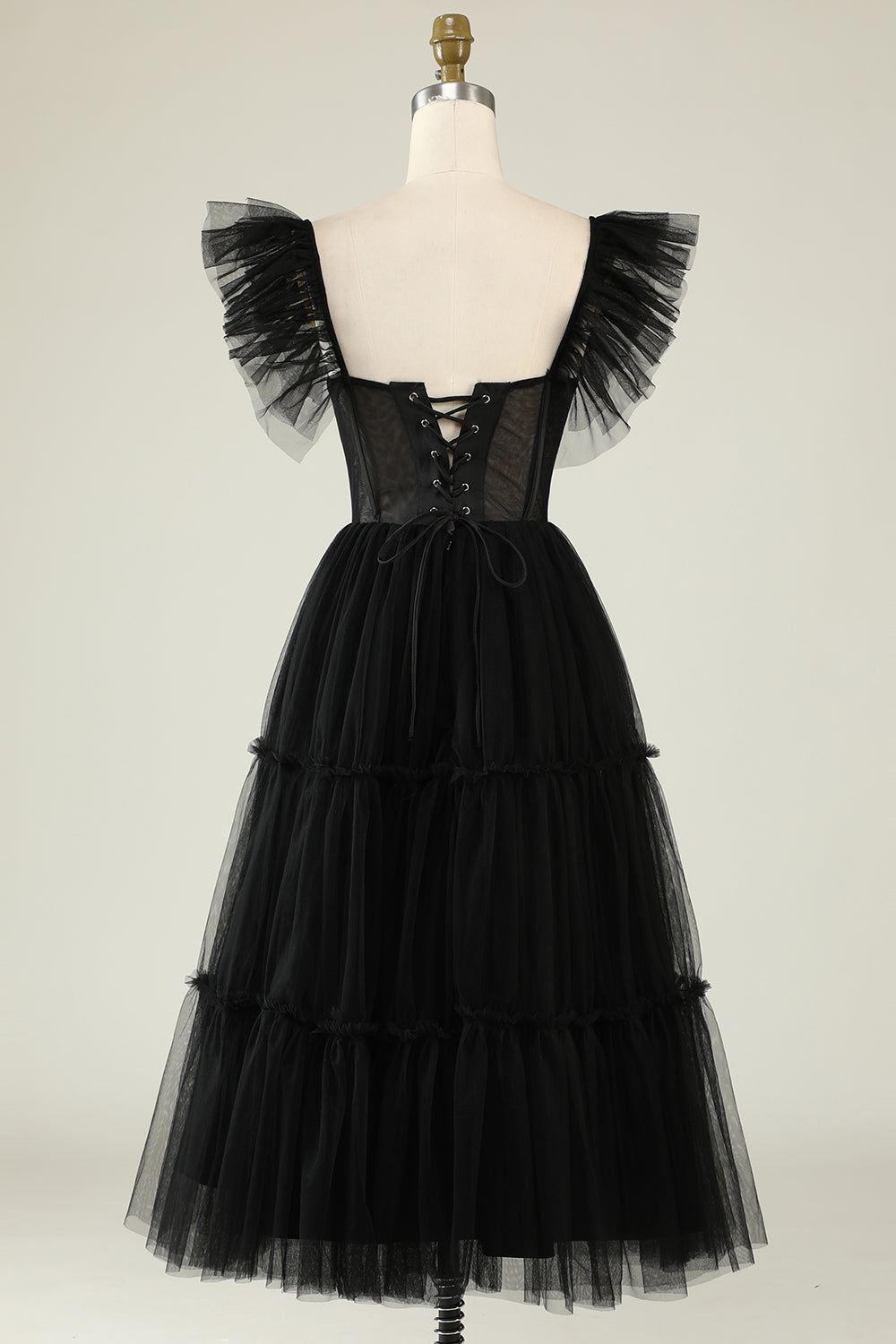Black Homecoming Dresses A-Line Corset Ruffled Tulle Prom Dress