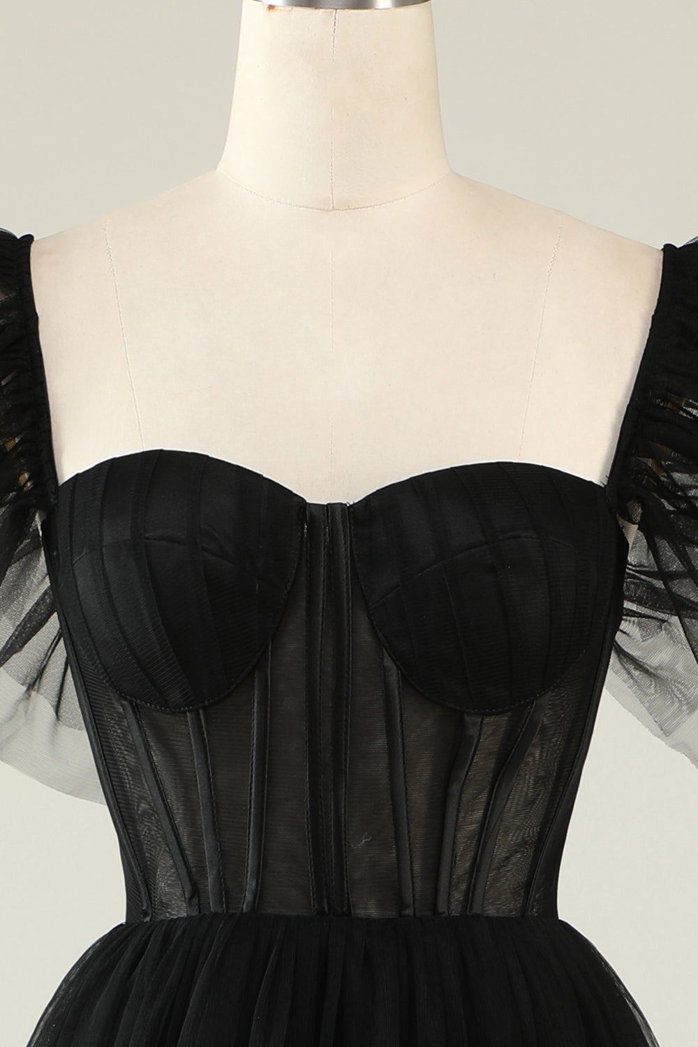 Black Homecoming Dresses A-Line Corset Ruffled Tulle Prom Dress
