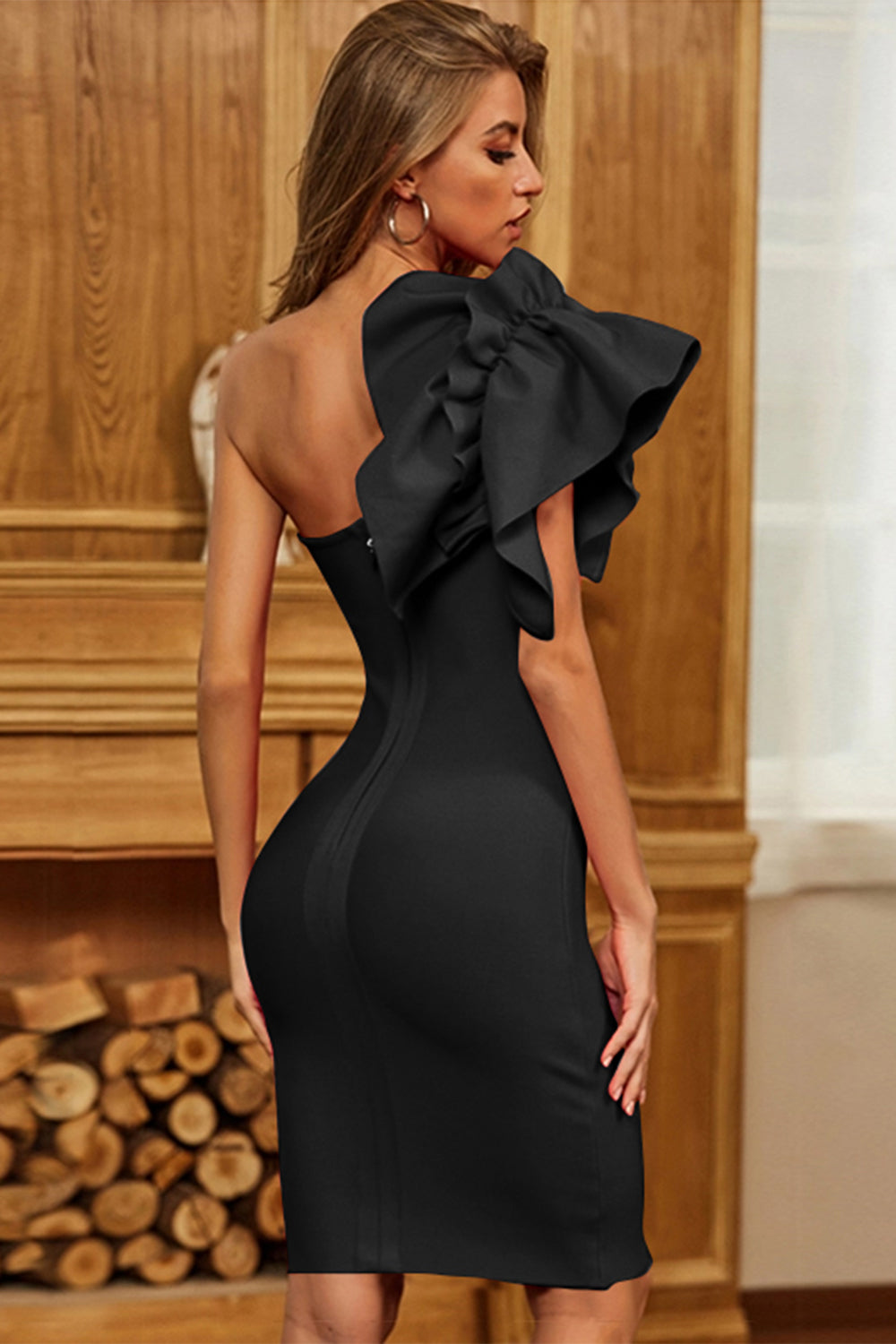 Black Homecoming Dresses Bodycon Cocktail Dress with Ruffles