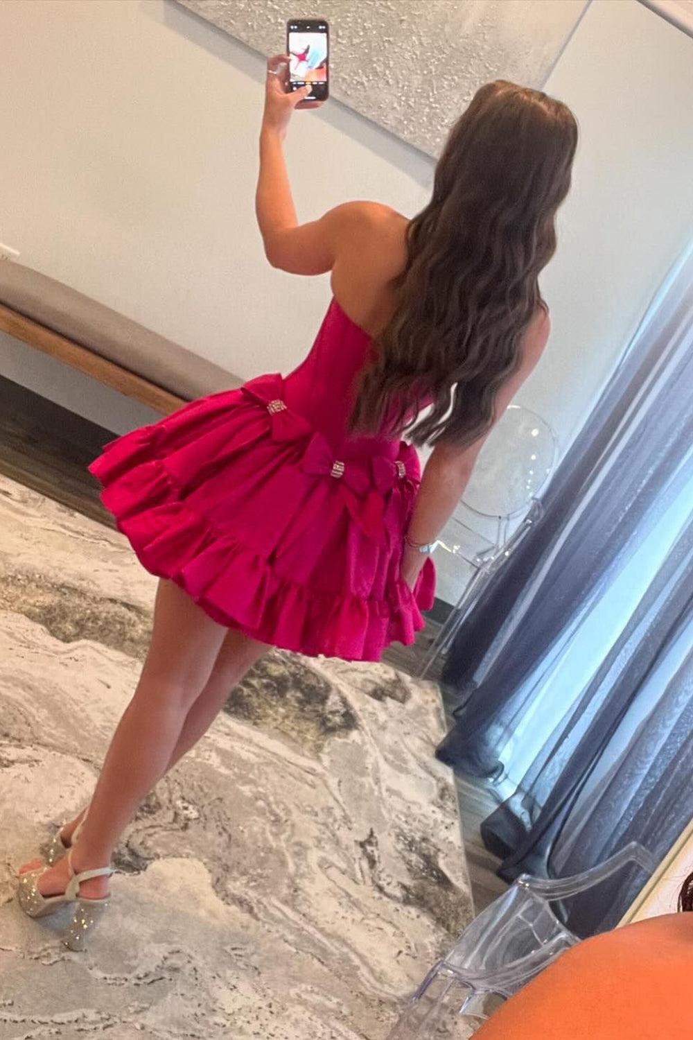 Black Homecoming Dresses Corset Strapless A Line Short Cocktail Dresses With Bows
