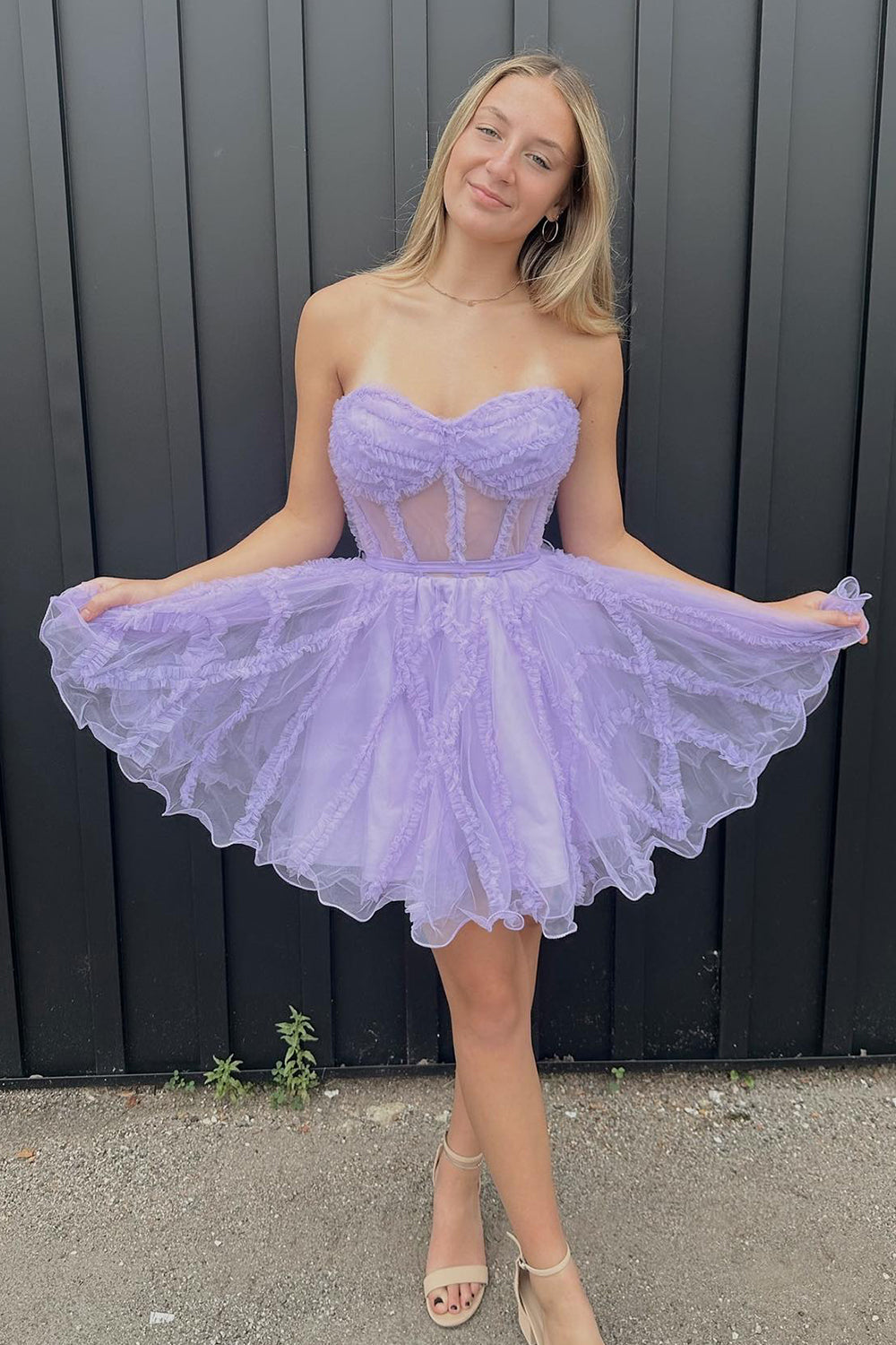 Black Homecoming Dresses Corset Sweetheart A-Line Short Tulle Prom Dress