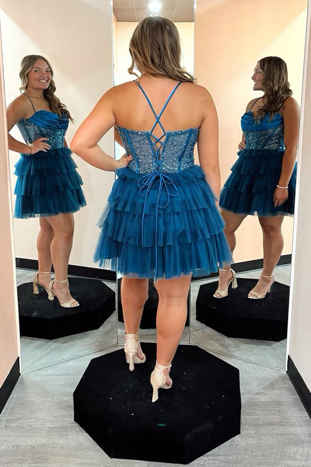 Black Homecoming Dresses Spaghetti Straps Corset Short Cocktail Dresses