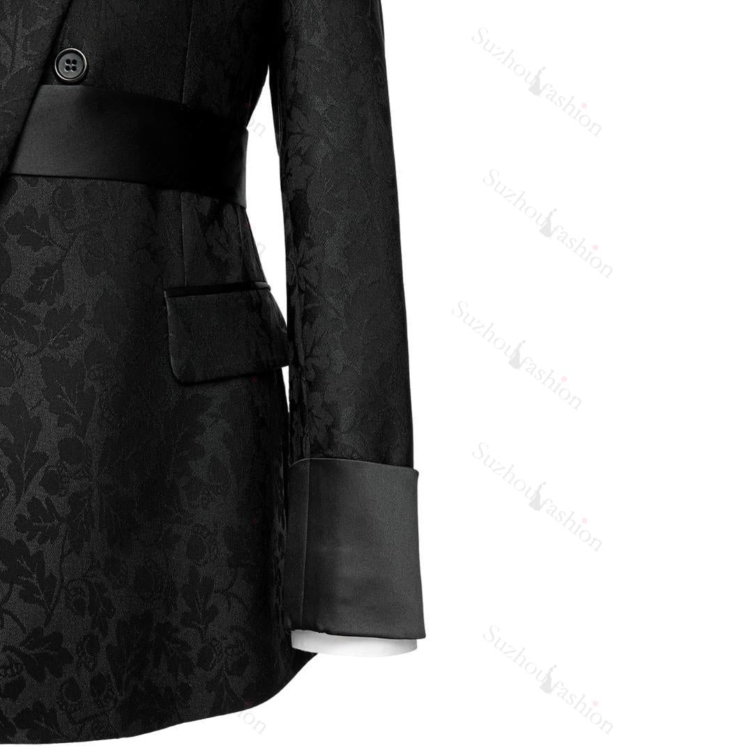 Black Jacquard Shawl Lapel Double Breasted Wedding Suit