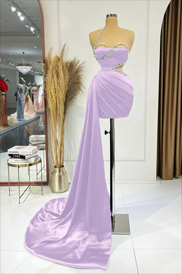 Black One Shoulder Sleeveless Short Homecoming Dress Pleated With Ruffles