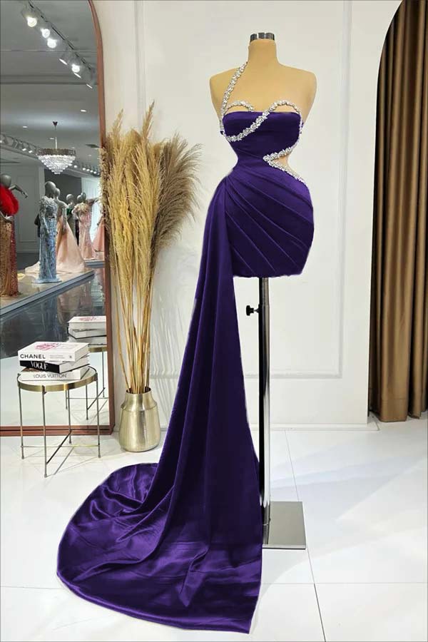 Black One Shoulder Sleeveless Short Homecoming Dress Pleated With Ruffles