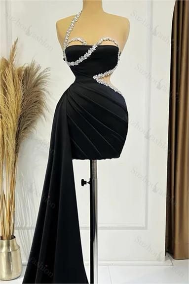 Black One Shoulder Sleeveless Short Homecoming Dress Pleated With Ruffles