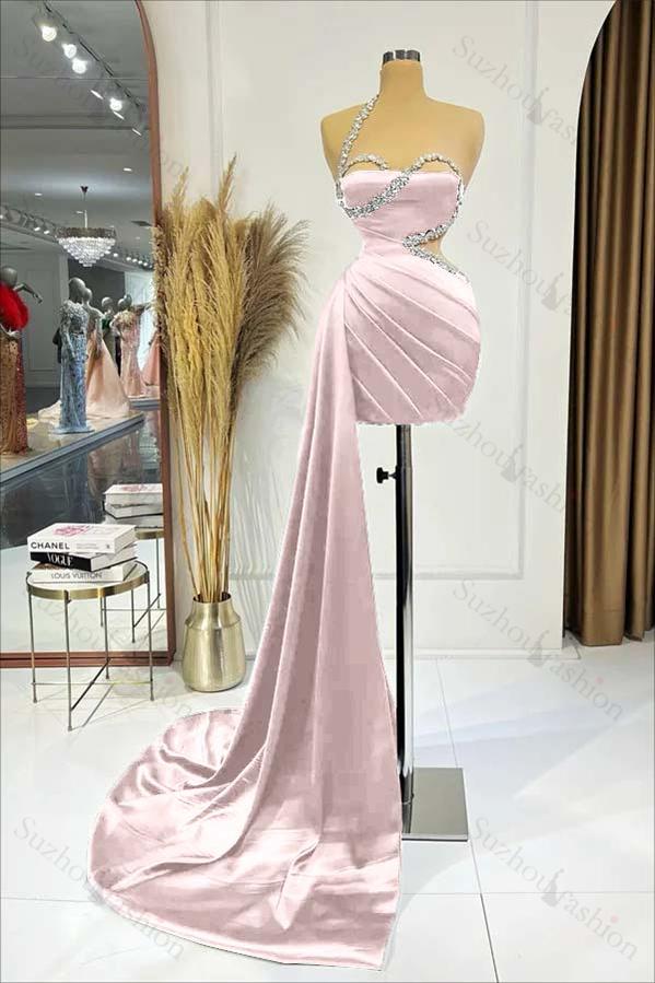 Black One Shoulder Sleeveless Short Homecoming Dress Pleated With Ruffles