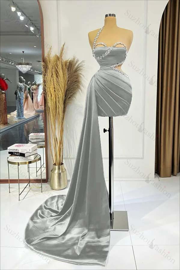 Black One Shoulder Sleeveless Short Homecoming Dress Pleated With Ruffles