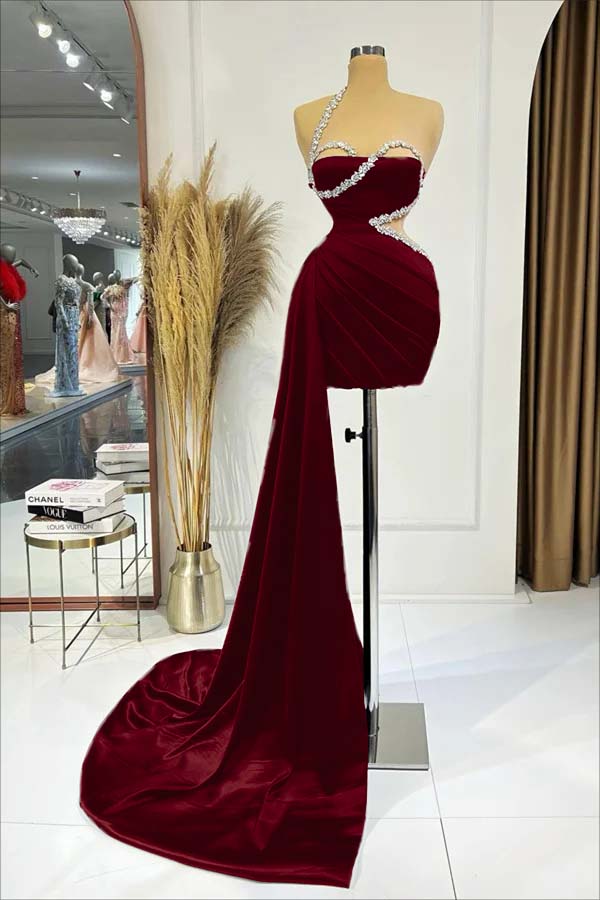 Black One Shoulder Sleeveless Short Homecoming Dress Pleated With Ruffles