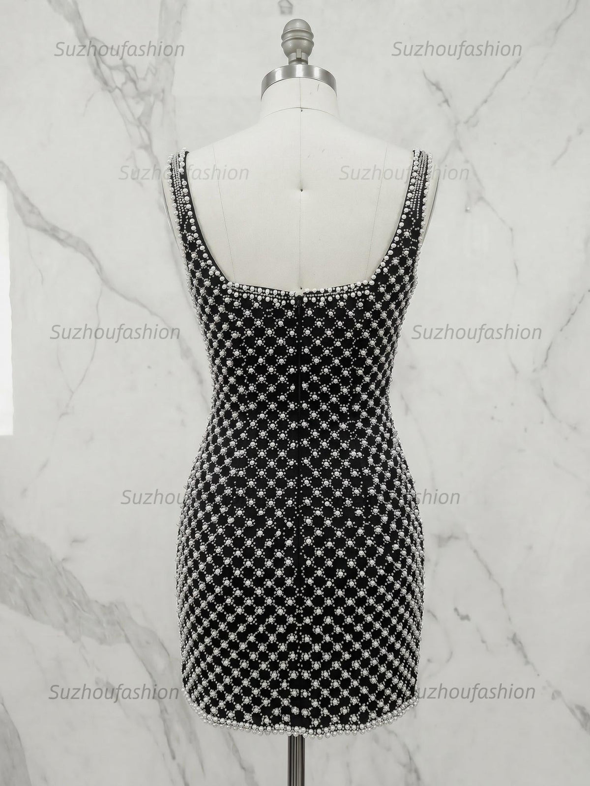 Suzhoufashion Black Pearl Lattice Short Homecoming Dresses with Satin Bow