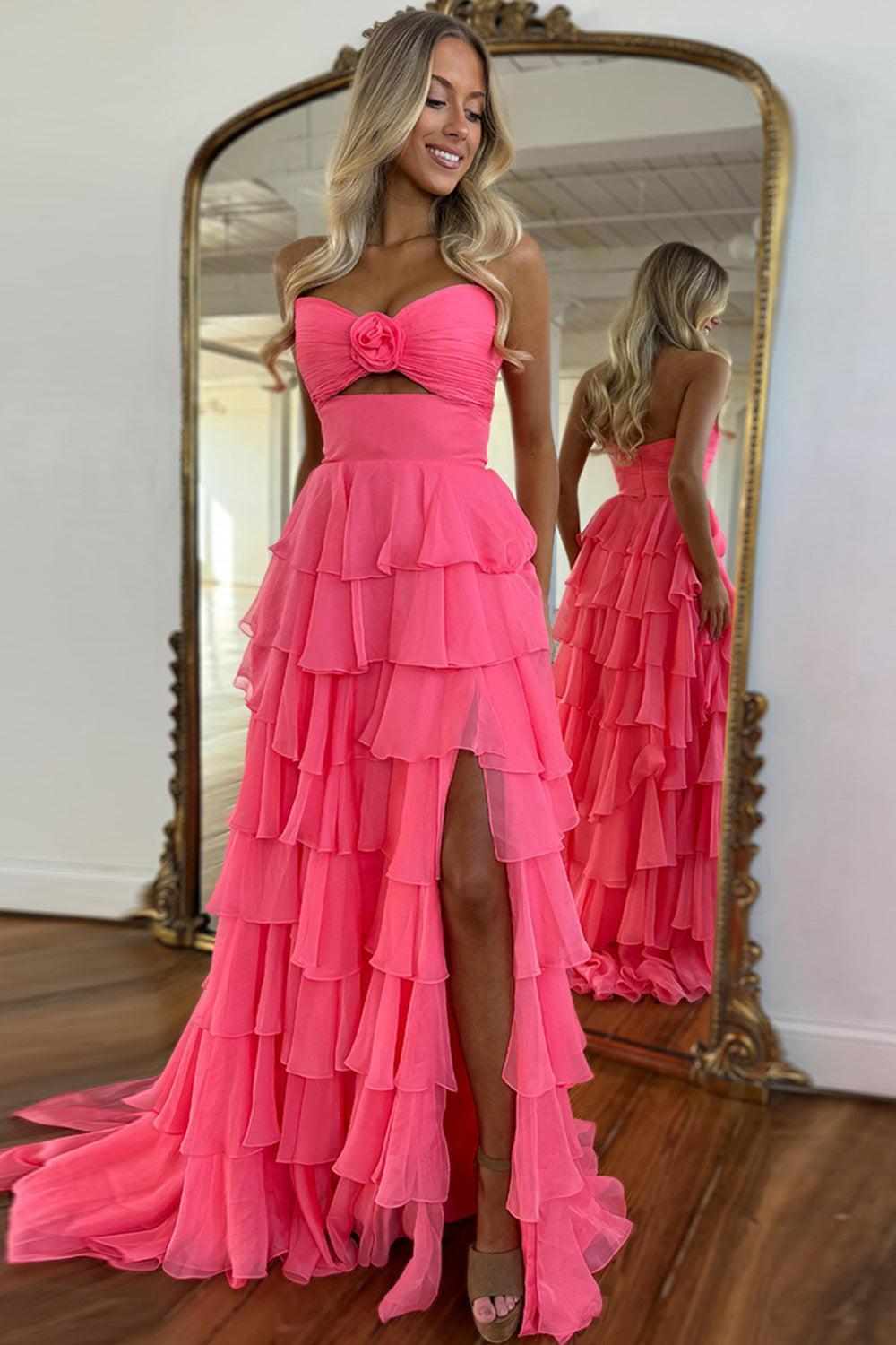 Black Prom Dress White Prom Dress Sweetheart Ruffled Long Formal Dress With Slit
