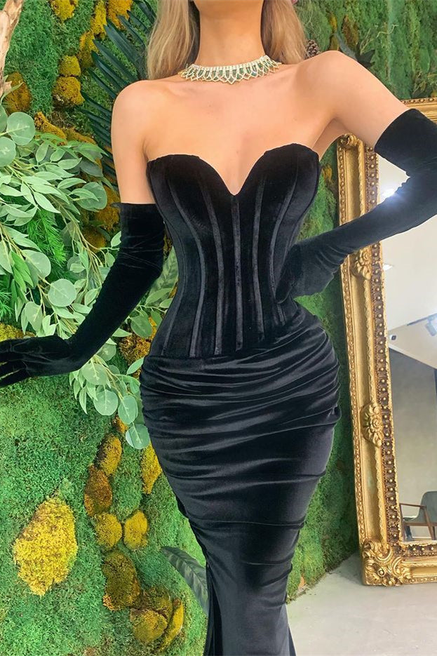 Black Sweetheart Mermaid Prom Dress Velvet Long Christmas Dress