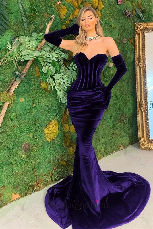 Black Sweetheart Mermaid Prom Dress Velvet Long Christmas Dress