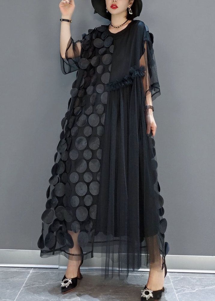Black Tulle Party Dresses O-Neck Asymmetrical Half Sleeve - Omychic