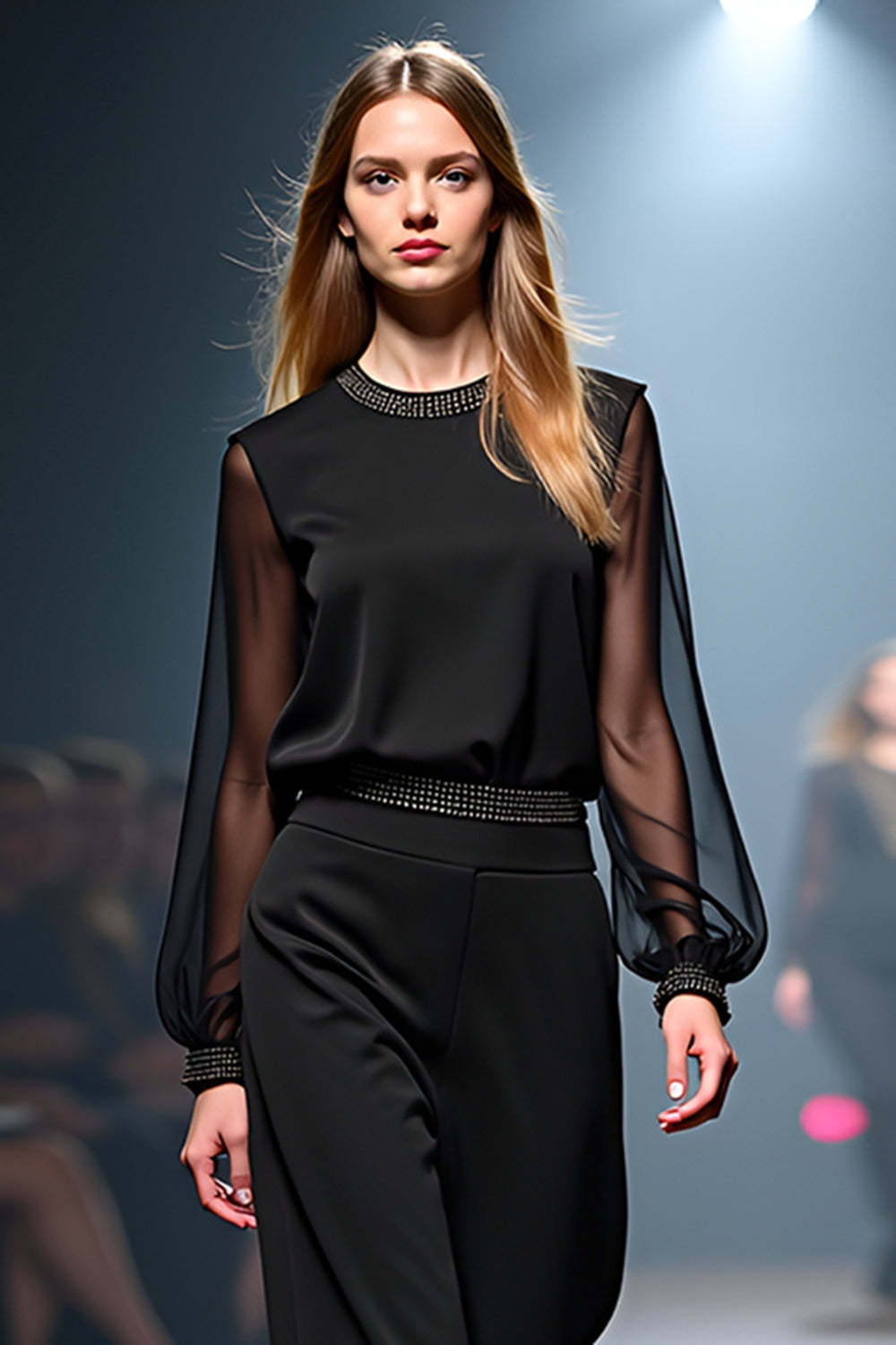 Black Wedding Guest Dress Casual Fashion Jumpsuit With Chiffon Sleeves