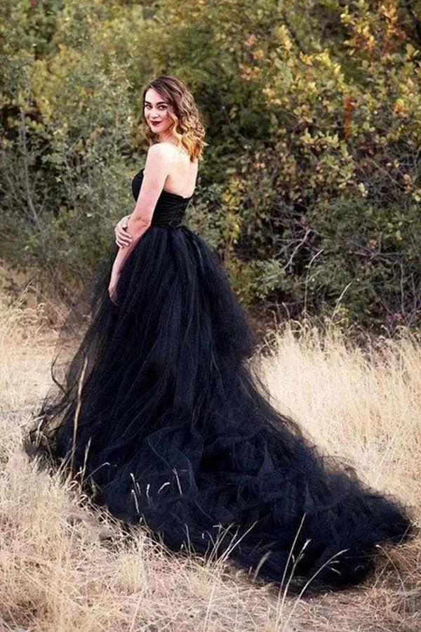 Black Gothic Wedding Dresses A-Line Sleeveless With Train (ZD16121)