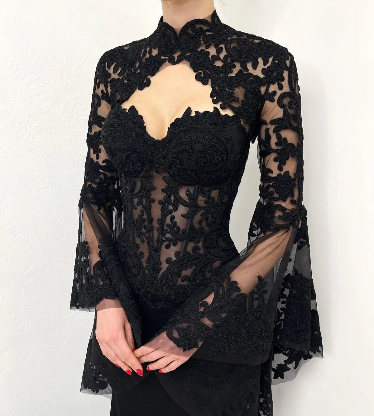 Black Luxury Gothic  Wedding Dress Sheer Lace Mermaid  ZP200