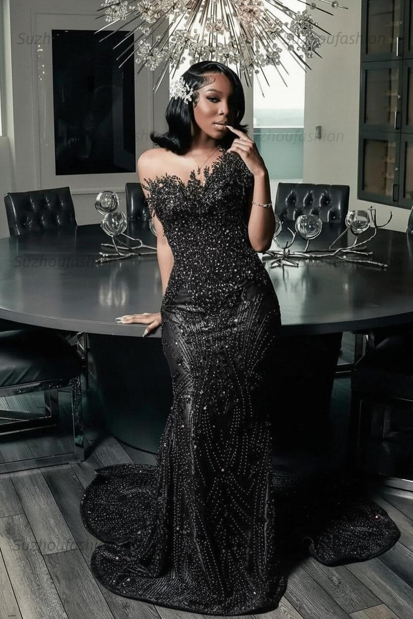 Green Mermaid Prom Dress Sleeveless Formal Evening Dress with Beadings and Rhinestones