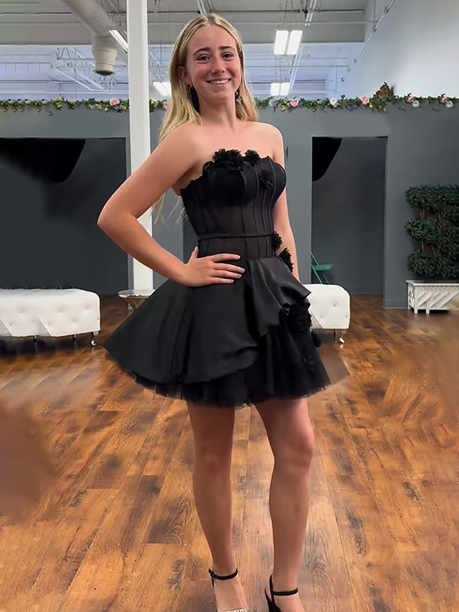 Floral A Line Strapless Short Homecoming Dress