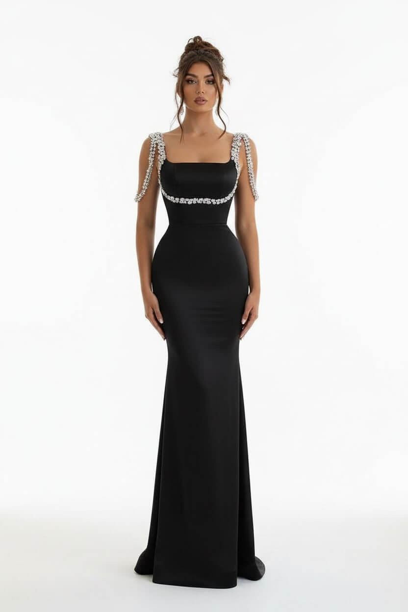 Amazing Sparkle Beaded Straps Fuchsia Column Satin Floor length Evening Prom Dresses