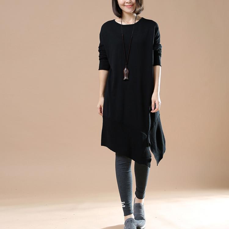 Black asymmetrical sweaters new women winter dresses