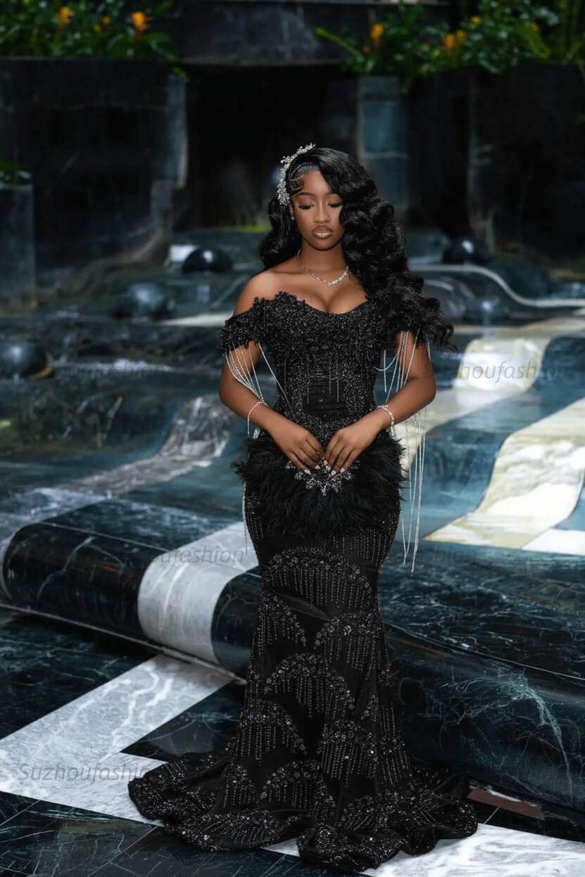 Off the Shoulder Prom Dress Mermaid Formal Evening Dress with Beadings and Rhinestones