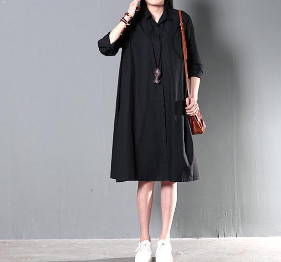 Black spring cotton dress plus size cotton blouse shirt