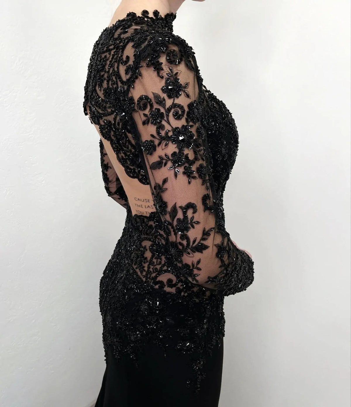 Black Luxury Gothic Heavy Beading Wedding Dress Mermaid Sheer Full Lace Circular Train ZP193