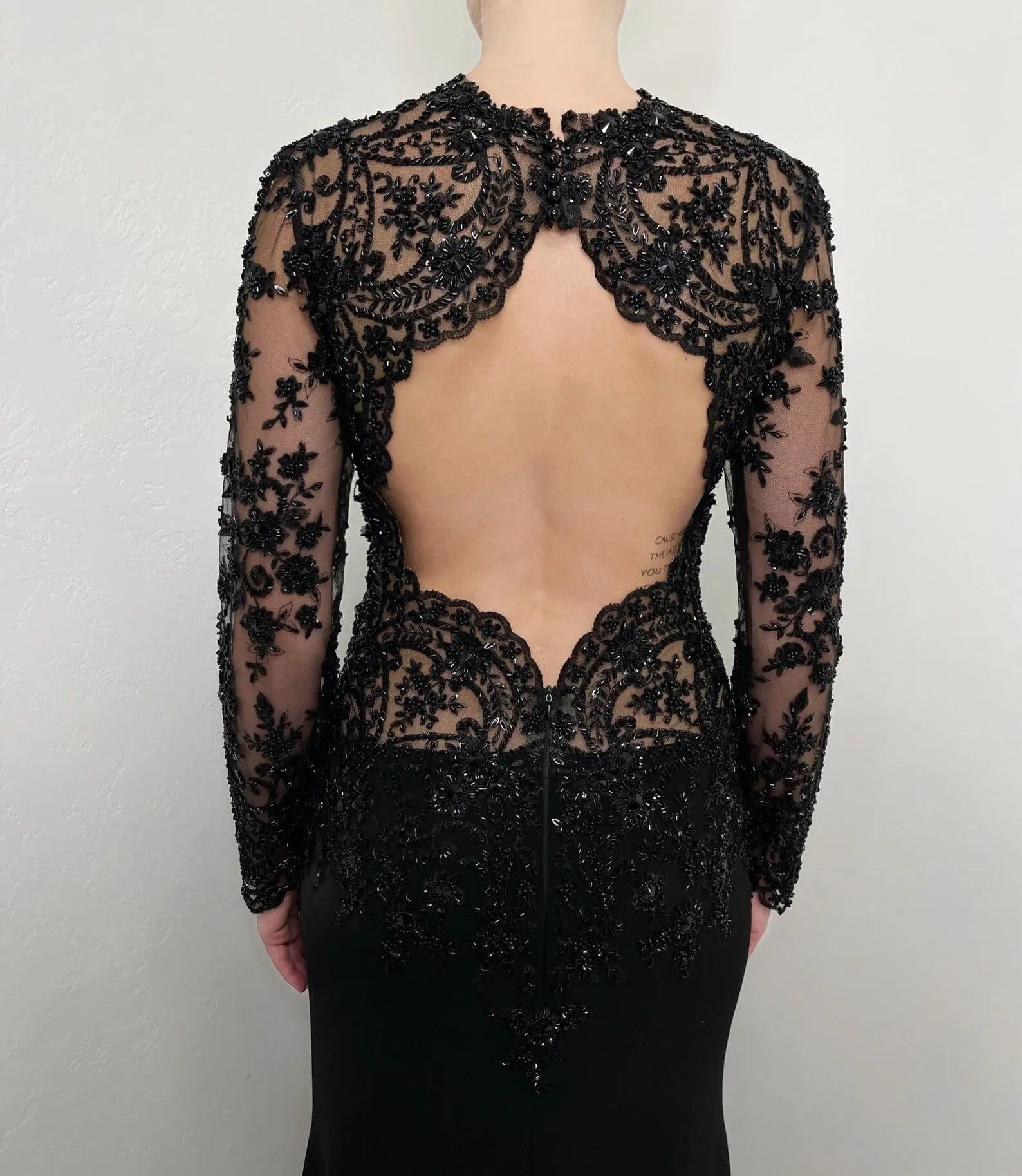 Black Luxury Gothic Heavy Beading Wedding Dress Mermaid Sheer Full Lace Circular Train ZP193