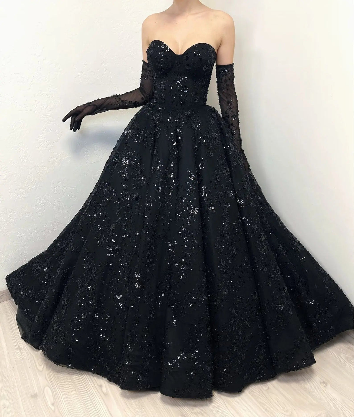 Black Luxury Gothic Sequin Ballgown Tulle Wedding Dress  ZP030