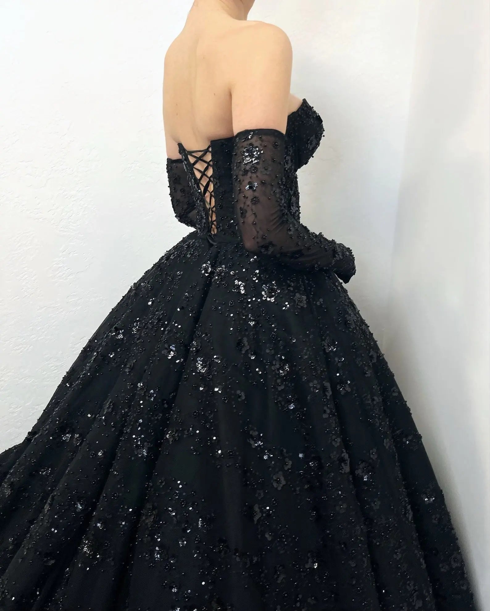 Black Luxury Gothic Sequin Ballgown Tulle Wedding Dress  ZP030