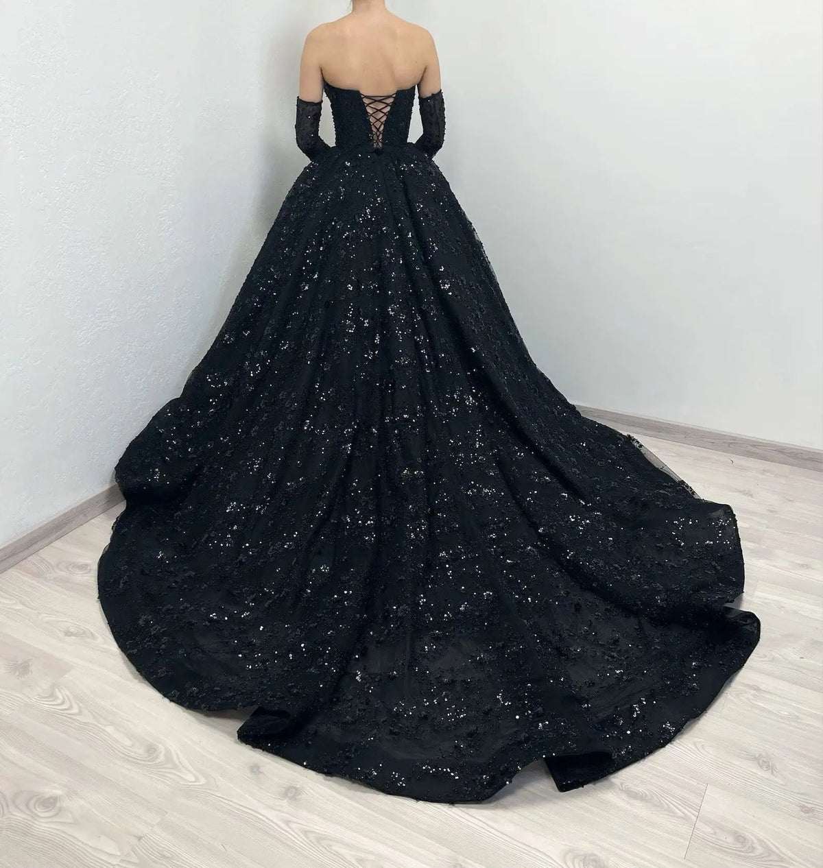 Black Luxury Gothic Sequin Ballgown Tulle Wedding Dress  ZP030