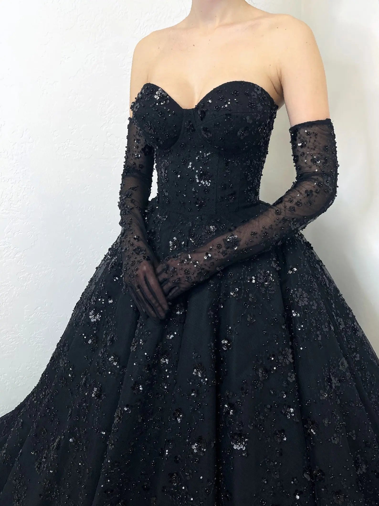 Black Luxury Gothic Sequin Ballgown Tulle Wedding Dress  ZP030