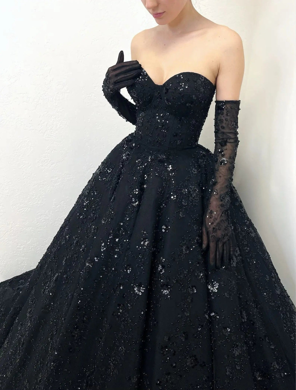 Black Luxury Gothic Sequin Ballgown Tulle Wedding Dress  ZP030