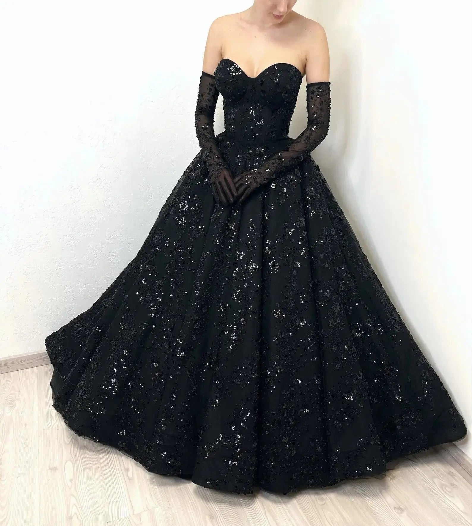 Black Luxury Gothic Sequin Ballgown Tulle Wedding Dress  ZP030