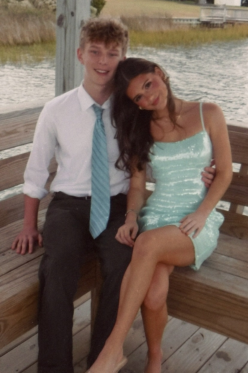 Bling Sheath Spaghetti Straps Light Green Sequins Short Homecoming Dress