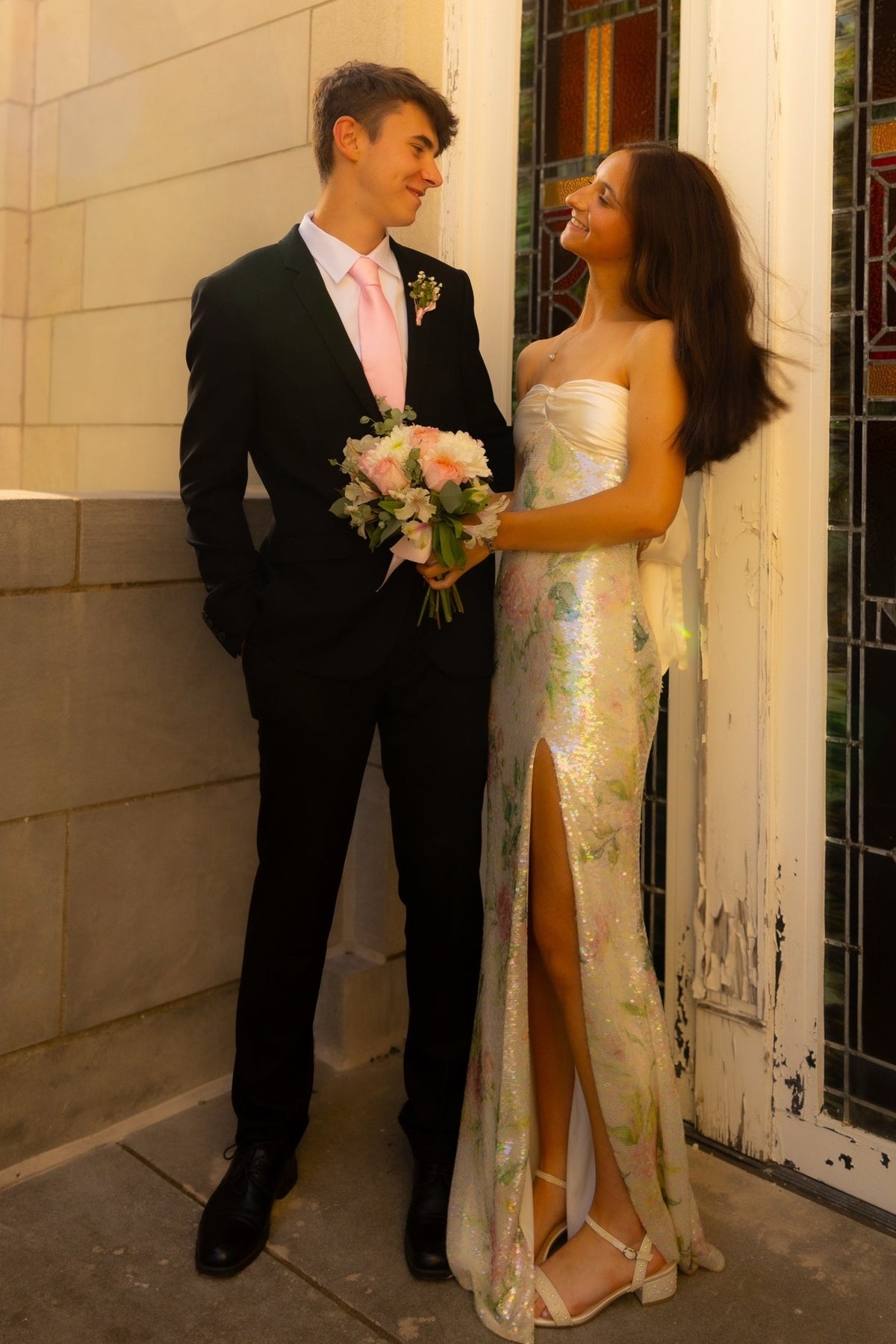 Bling Sheath Sweetheart Floral Printed Sequins Long Prom Dress