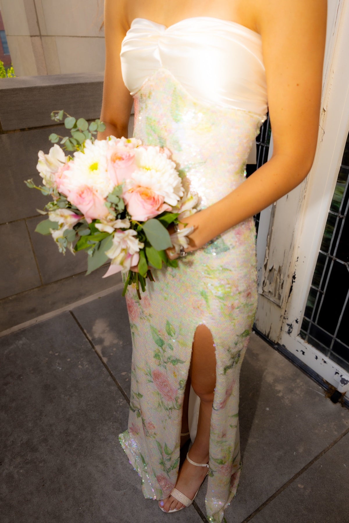 Bling Sheath Sweetheart Floral Printed Sequins Long Prom Dress