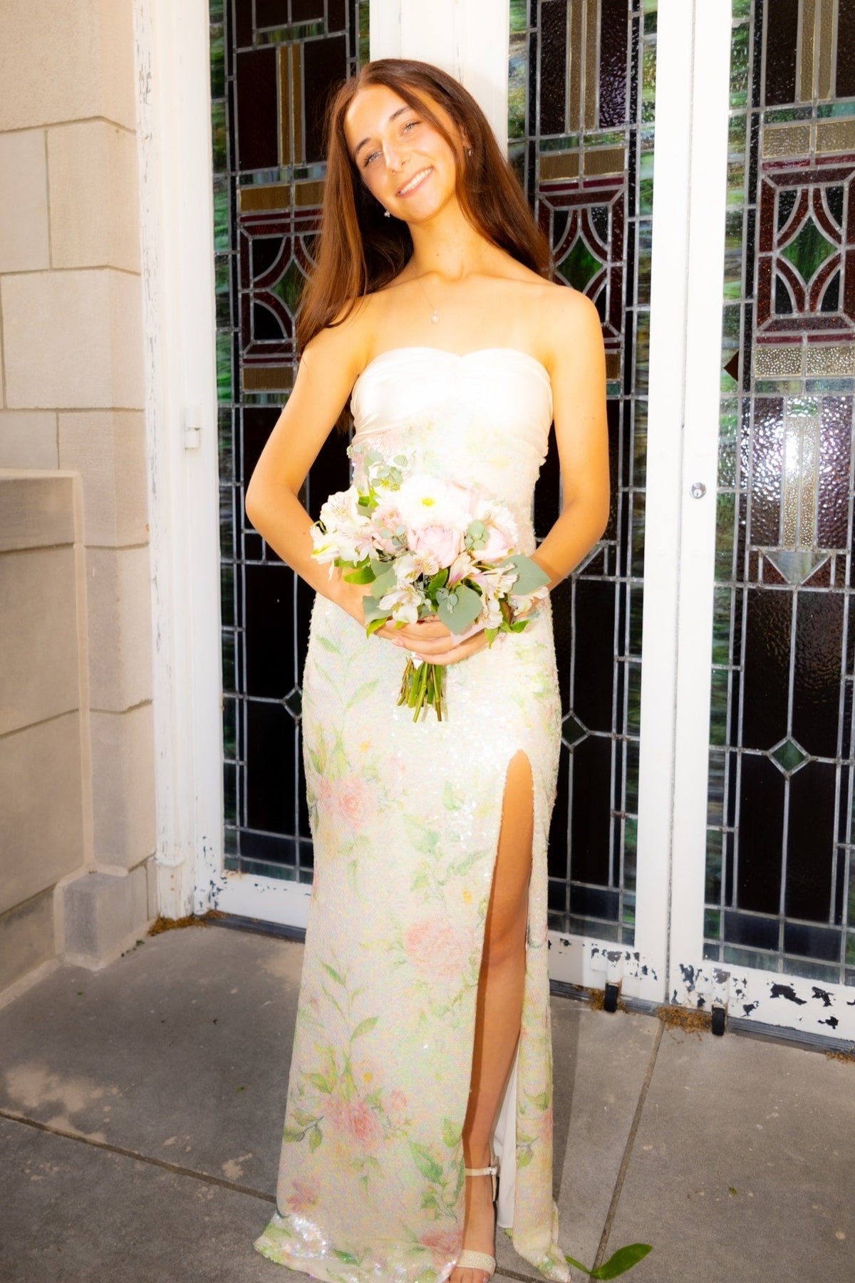 Bling Sheath Sweetheart Floral Printed Sequins Long Prom Dress