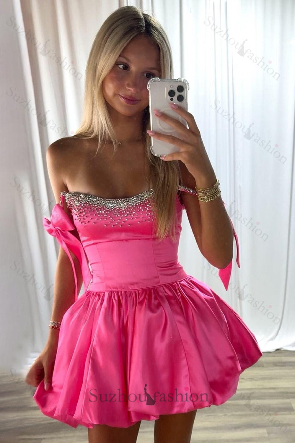 Blue Beaded A Line Homecoming Dresses Short Cocktail Dresses With Bow