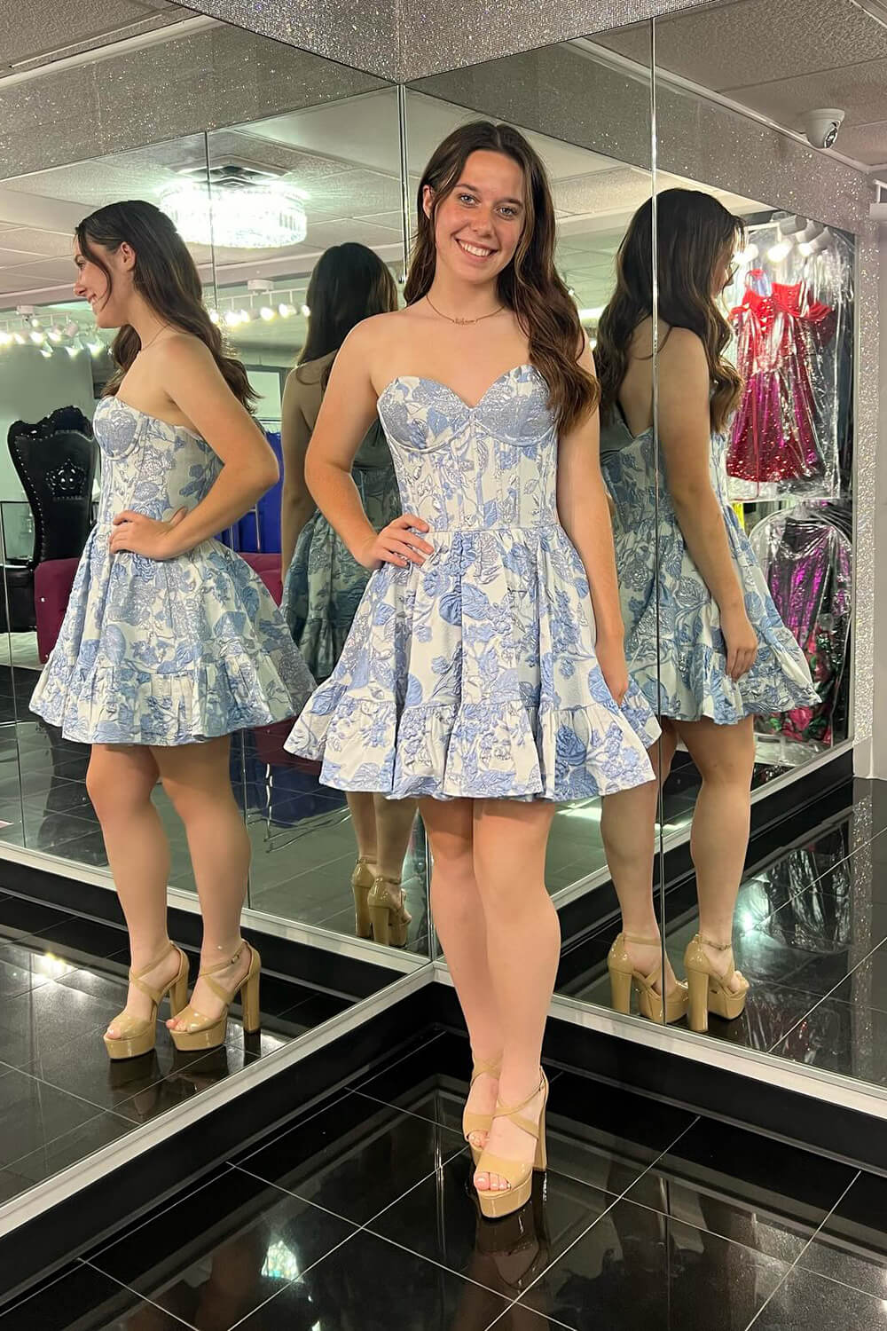 Blue Homecoming Dresses Corset A Line Short Cocktail Dresses