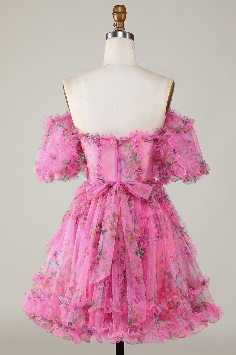 Blue Homecoming Dresses Corset Off The Shoulder Floral A-Line Short Cocktail Dresses