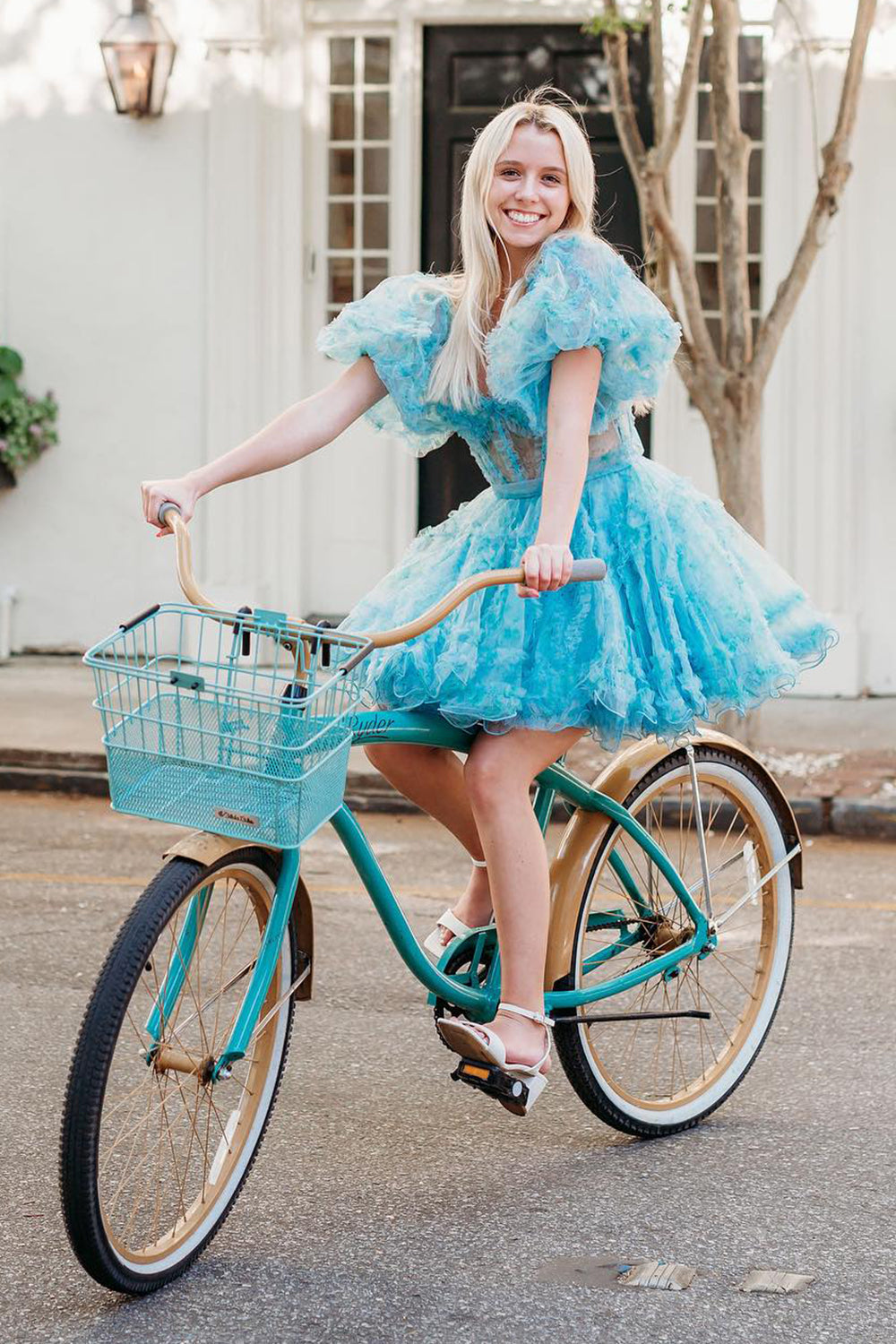 Blue Homecoming Dresses Corset Off The Shoulder Floral A-Line Short Cocktail Dresses